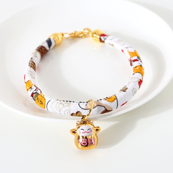 4 PCS Lucky Cat Copper Bell Adjustable Pet Cat Dog Collar Necklace, Size:S 20-25cm(White Shiba Inu)
