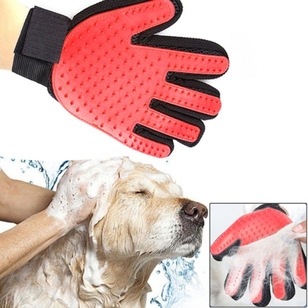 Left Hand Five Finger Deshedding Brush Glove Pet Gentle Efficient Massage Grooming(Red)