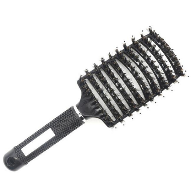 Hair Scalp Massage Comb Hairbrush Bristle Nylon Women Curly Detangle Hair Brush for Salon Hairdressing Styling Tool(Black)