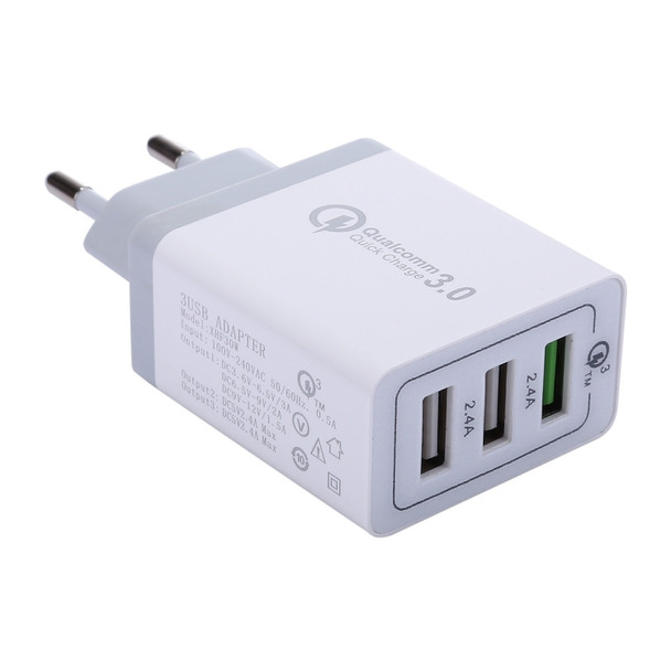 3 USB Ports (3A + 2.4A + 2.4A) Quick Charger QC 3.0 Travel Charger, EU Plug, For iPhone, iPad, Samsung, HTC, Sony, Nokia, LG and other Smartphones