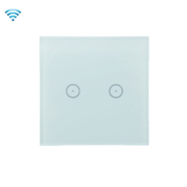 Wifi Wall Touch Panel Switch Voice Control Mobile Phone Remote Control, Model: White 2 Gang (Zero Firewire Wifi )