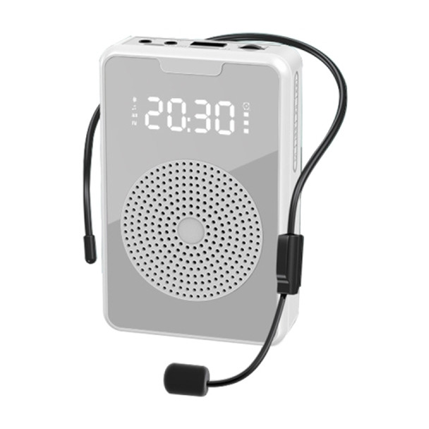 ZXL-H3 Portable Teaching Microphone Amplifier with Time Display, Spec: Wired Version (White)