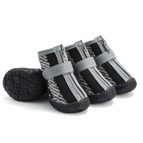 4 PCS / Set Breathable Non-slip Wear-resistant Dog Shoes Pet Supplies, Size: 4.8x5.3cm(Black Gray)