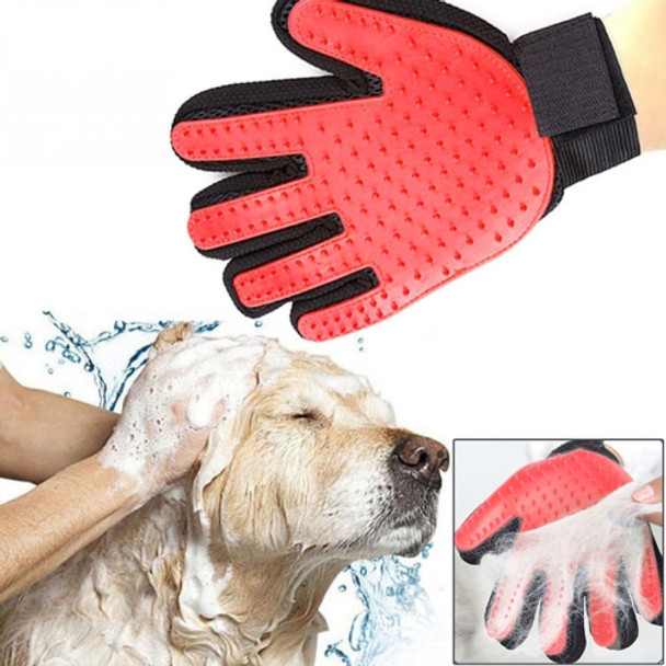 Right Hand Five Finger Deshedding Brush Glove Pet Gentle Efficient Massage Grooming(Red)
