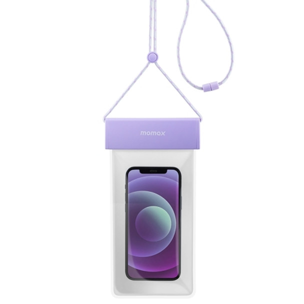 MOMAX SR25 IPX8 Outdoor Transparent PC+TPU Waterproof Bag with Lanyard For Mobile Phones Below 7 inche(Purple)