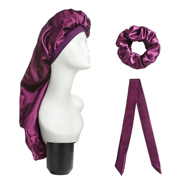 3 PCS/Set Hair Care Long Cap + Turban + Hair Ring(Purple)