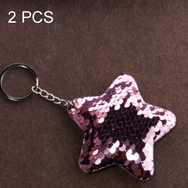 2 PCS Cute Chaveiro Star Keychain Glitter Pompom Sequins Key Chain Gifts for Women Llaveros Mujer Car Bag Accessories Key Ring(Pink)