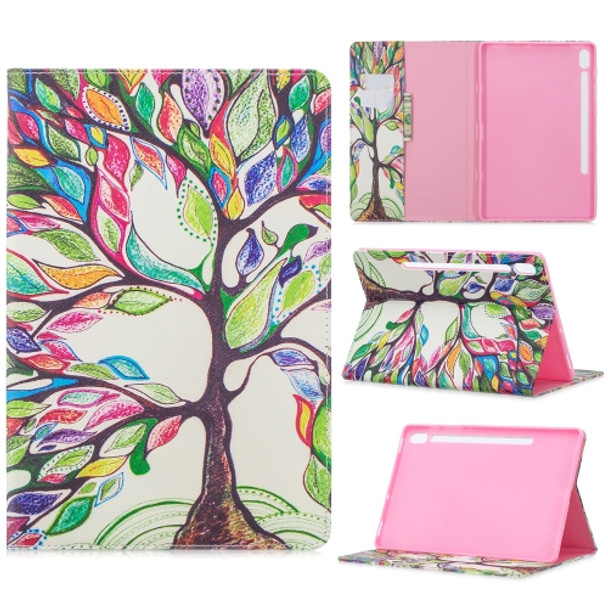 For Galaxy Tab S6 T860 / T865 Colored Drawing Pattern Horizontal Flip Leather Case with Holder & Card Slots & Wallet(Tree of Life)