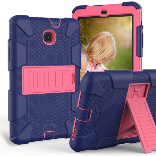 Shockproof Two-color Silicone Protection Shell for Galaxy Tab A 8.0 (2018) T387, with Holder (Navy Blue+Rose Red)