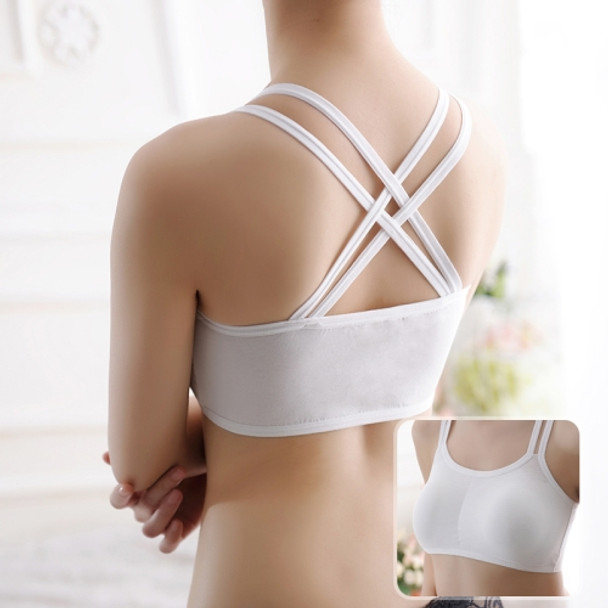 Double Straps Back Cross Small Tube Short Wild Sling Bra Underwear for Ladies, with Chest Pad (Color:White Size:Free Size)