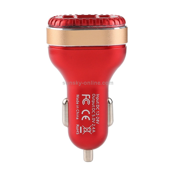 2.4A Output Dual USB Smart Car Charger with LED Display (Red)