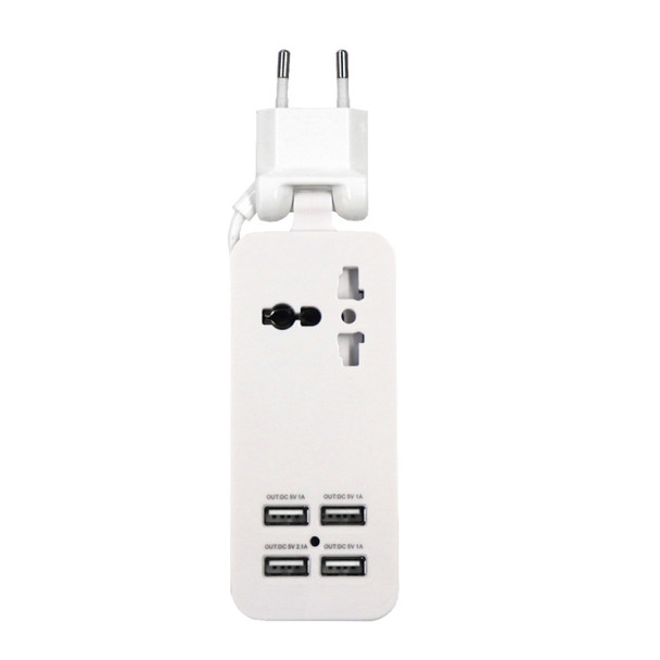 Portable 4-Port USB + 3-Hole International Universal Socket Multi-Functional Plug-in European Gauge