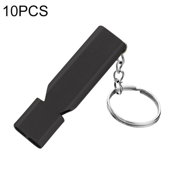 10 PCS MNL-006 Aluminum Alloy Double Tube High Frequency Whistle Children Outdoor Survival Whistle with Key Ring (Black)