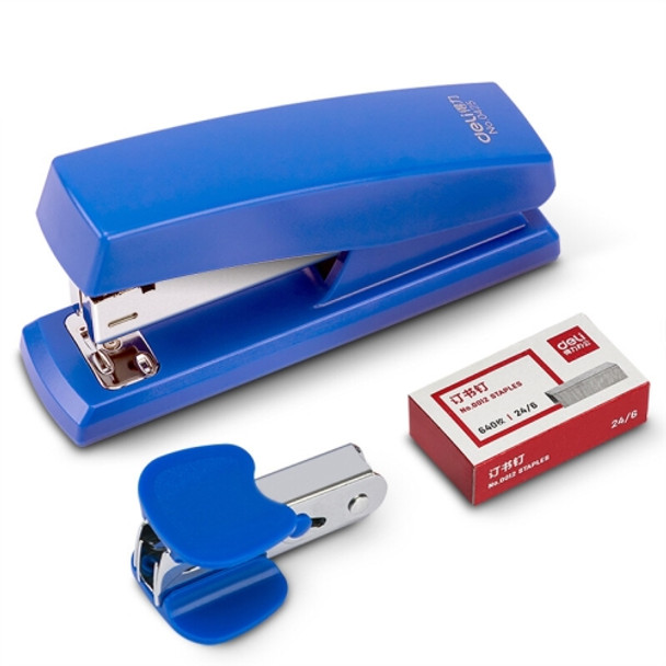 2 Sets Deli 12 0354 Stapler Set Office Standard Medium-Sized Stapler Staple Remover + Staples(Blue)