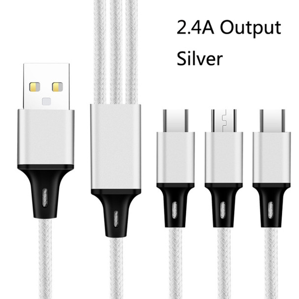 2 PCS ZZ034 USB To 8 Pin + USB-C / Type-C + Micro USB 3 In 1 Fast Charging Cable, Style: Mini-Silver