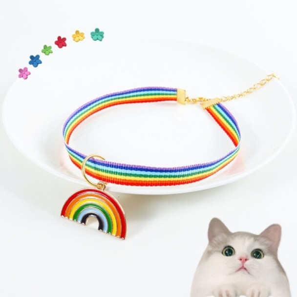 6 PCS Pet Rainbow Pendant Adjustable Collar Cat Dog Bunny Bell Accessories Collar, Size:M 25-30cm(Colorful)