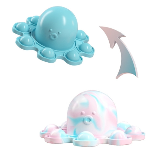 2 PCS Double-Sided Flip Bubble Decompression Toy Octopus Keychain, Colour: Light Blue To Camouflage
