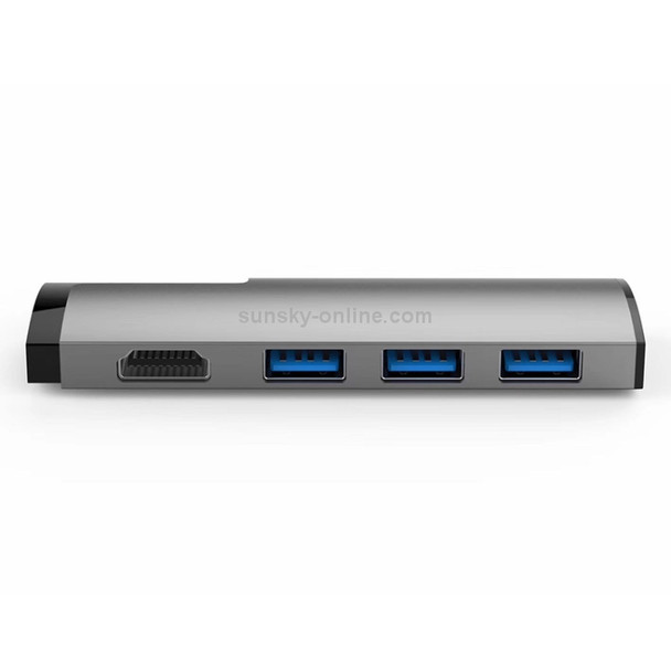 Basix P5 5 In 1 Multi-function Type-C / USB-C HUB Expansion Dock (Grey)