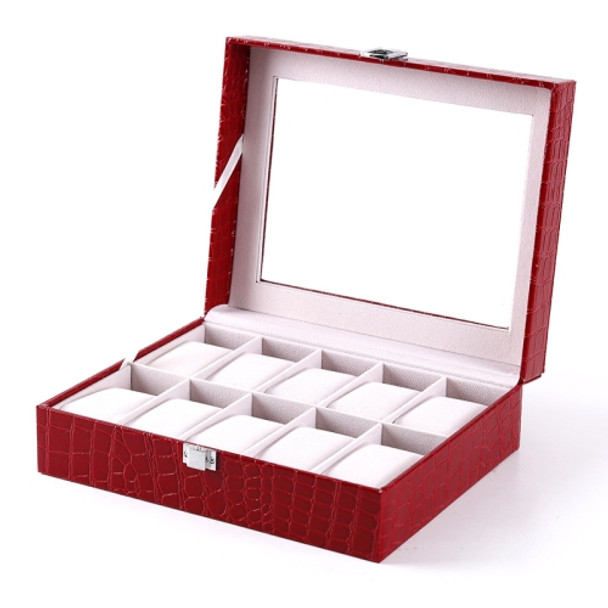 10 Bits Crocodile Pattern PU Leather Watch Box Jewelry Storage Box