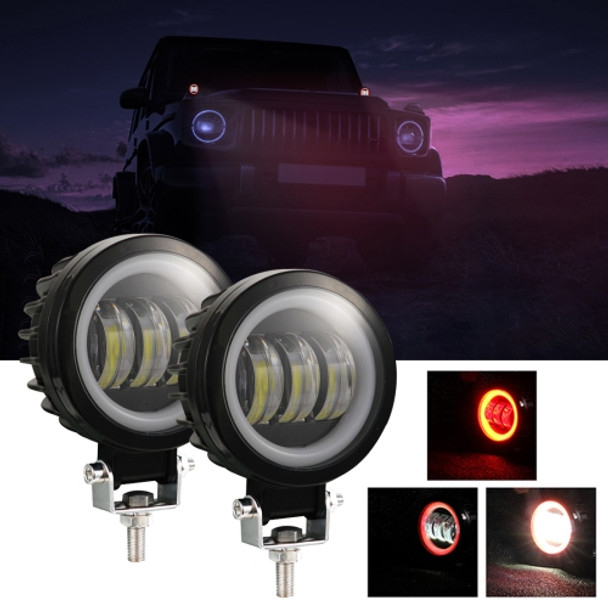 2 PCS Car 4 inch Round Spotlight Work Light with Angel Eyes (Red Light)