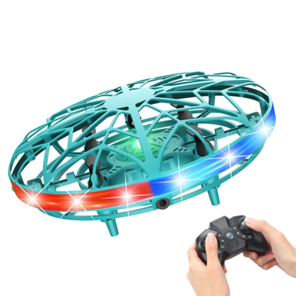 UFO Five Induction Smart Remote Control Aircraft Toys Colorful Luminous Somatosensory With Flip Small Four-Axis Toys, Colour: Handle Version (Cyan)