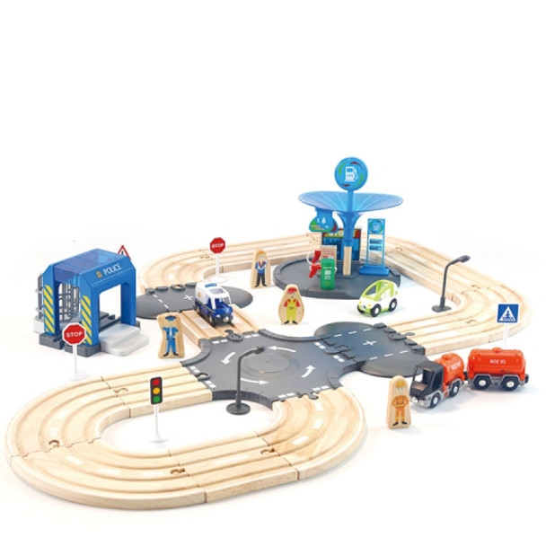 Multifunctional Wooden Police Station Road Track Set Baby Assembling Building Blocks Educational Early Education Toys