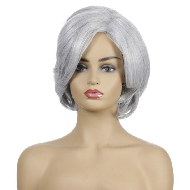 Partial Inner Button Short Curly Hair Chemical Fiber Headgear Wig(Silver Gray)