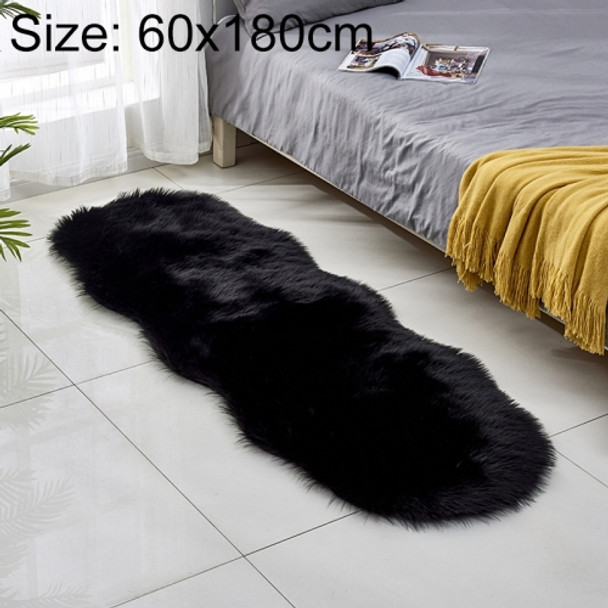 Faux Wool Leather Sofa Carpet Floor Mats Fleece Cushions Bay Window Mats, Size: 60x180cm(Black)
