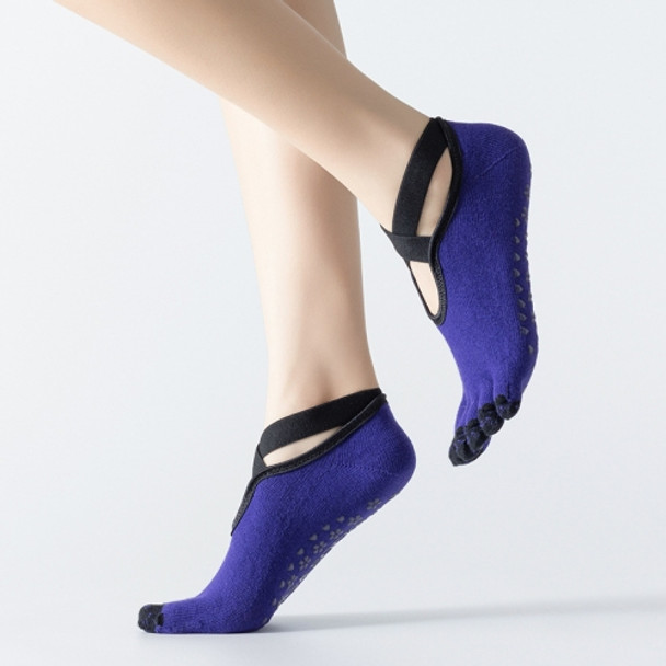 Professional Yoga Socks Non-Slip Five-Finger Split Toe Strap Ballet Dance Cotton Socks, Size: One Size(Dark Blue)