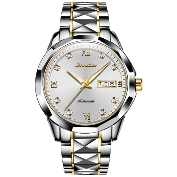 JIN SHI DUN 8813 Fashion Waterproof Luminous Automatic Mechanical Watch, Style:Men(Silver Gold White)