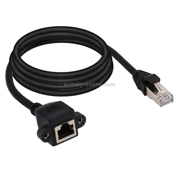 RJ45 Female to Male CAT5E Network Panel Mount Screw Lock Extension Cable, Length: 3m(Black)