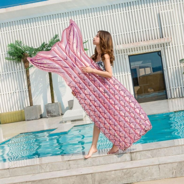 Sequins Fish Tail Shape Floating Row Water Inflatable Floating Bed(Pink)