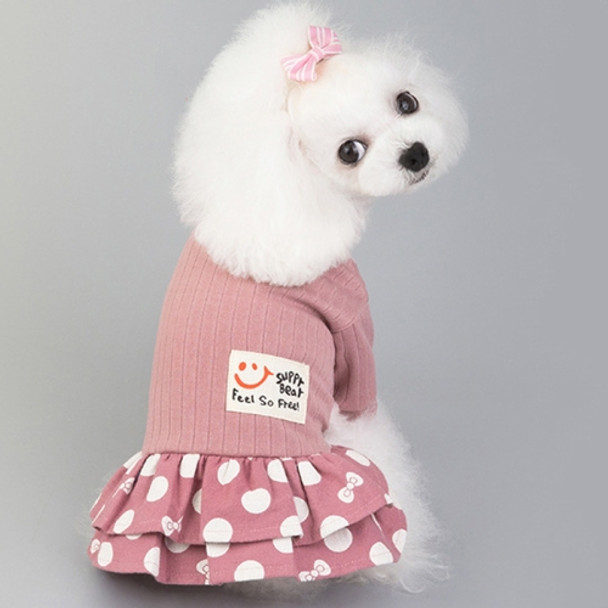 Pet Dog Costume Skirt Spring and Summer Smiley Polka Dot Dress, Size:M(Pink)