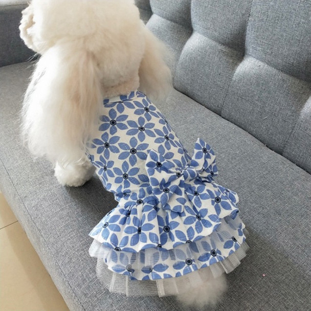Pet Clothes Spring and Summer Cotton Small Dog Princess Pet Skirt, Size:XL(Blue Maple Leaf)