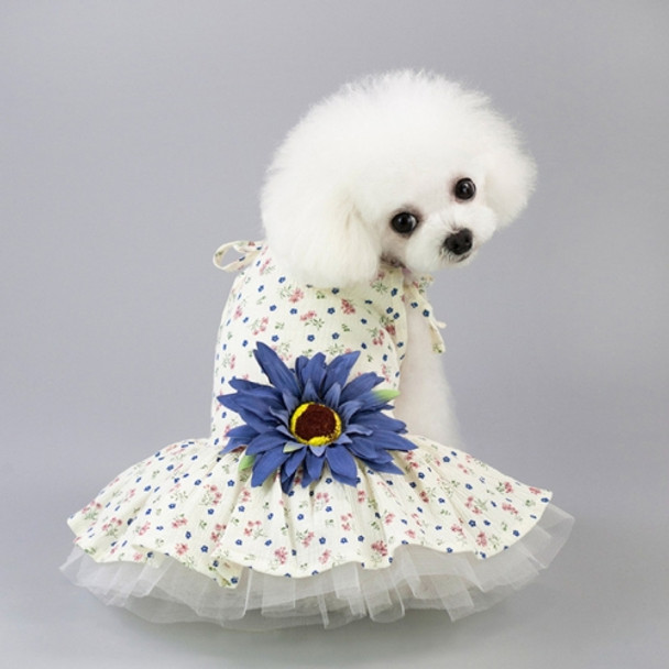 Pet Clothing Dog Cat Spring and Summer Breathable Daisy Skirt, Size:XS(Blue Flower)