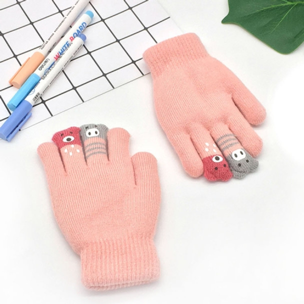 2 PCS Children Winter Five-Finger Gloves Student Double Thick Knitted Warm Gloves, Colour: Pink(Free Size)