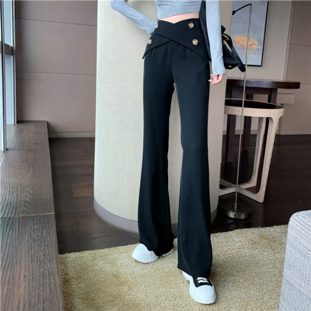 Autumn Irregular Design Sense Wide-Leg High-Waist Suit Pants Mopping Pants, Size: L(Black)