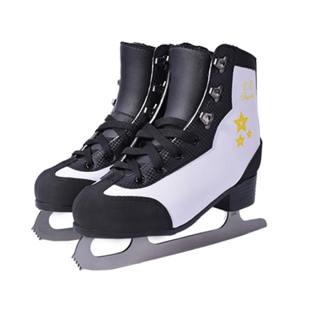 BING XING Unisex Genuine Leather Anti-collision Figure Skating Ice Skates Shoes, Size: 34(Black White)