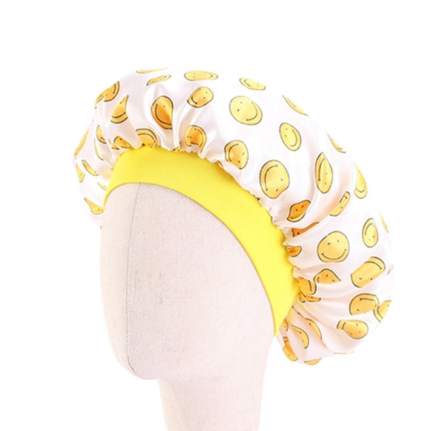 3 PCS K-14 Children Printed Satin Nightcap Adjustable Stretch Hair Care Hat Shower Cap, Size: One Size(Smiley Yellow)