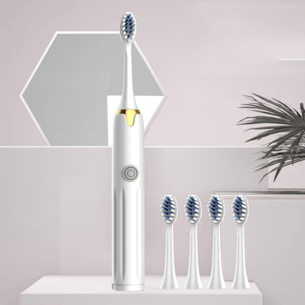 2 PCS Household Couple Smart Sonic Vibration Soft Fur Waterproof Electric Toothbrush, Colour: Curtain Color White (5 Brush Heads) Battery