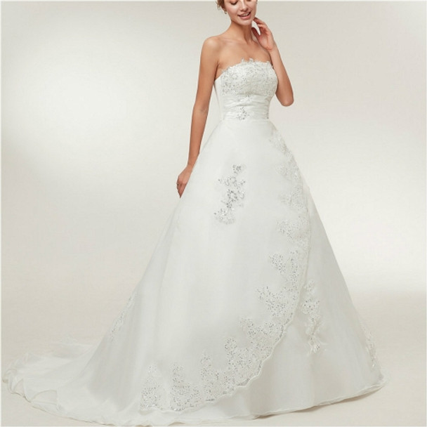 Vintage Lace Slim Slimming Tube Top Long Trailing Wedding Dress, Size:S(White)