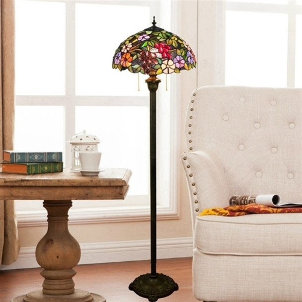 YWXLight Retro Creative Grape Flower Floor Lamp Living Room Dining Room Color Glass Lampshade Decoration Lamp (EU Plug)