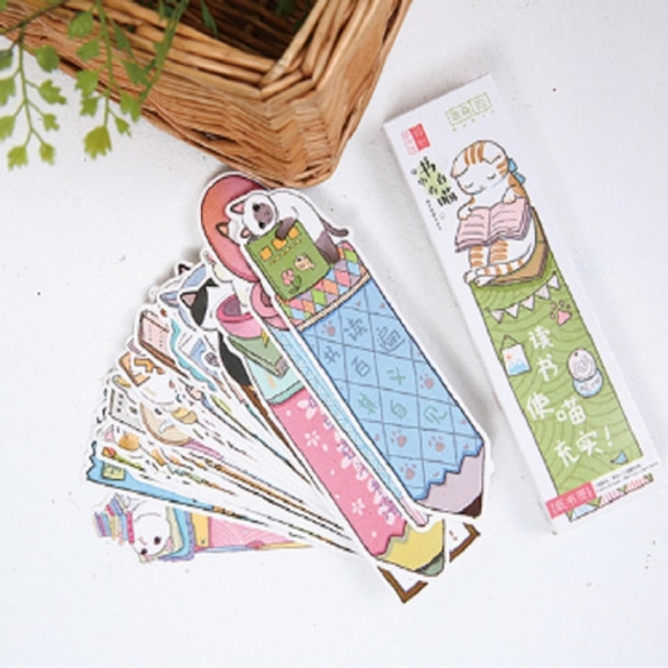 2 Boxes Cartoon Pattern Bookmark Message Card Stationery Gifts, Pattern:Cat In the Book