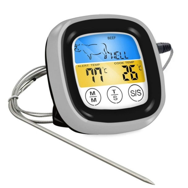 2 PCS Kitchen Food Digital Display Touch Field Barbecue Thermometer Black with Silver Frame