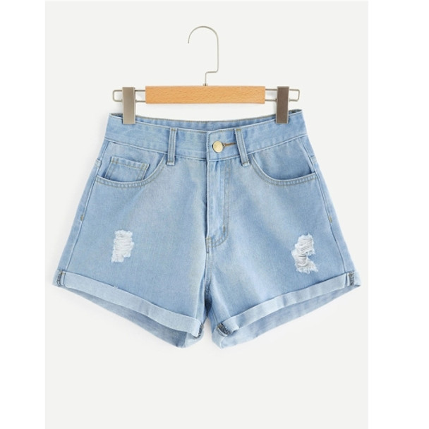 Casual Faction Denim Shorts (Color:Baby Blue Size:S)