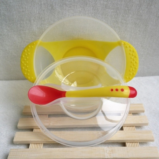 3 PCS Children Tableware Baby Learning Dishes With Suction Cup Assist Food Bowl Temperature Sensing Spoon(yellow 3 piece set)
