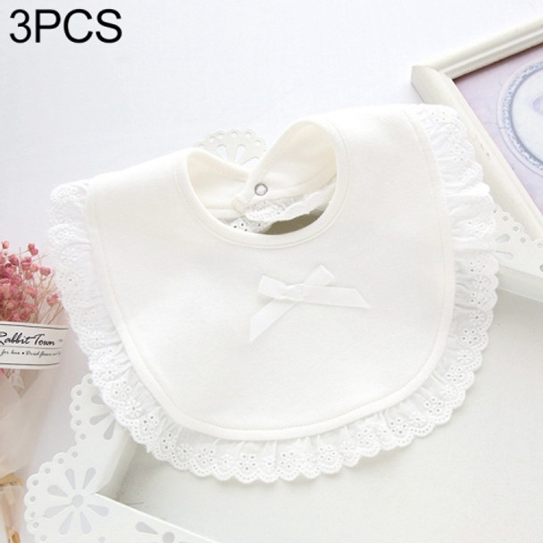 3 PCS Newborn Lace Bow Baby Bibs Infant Saliva Towels(White)