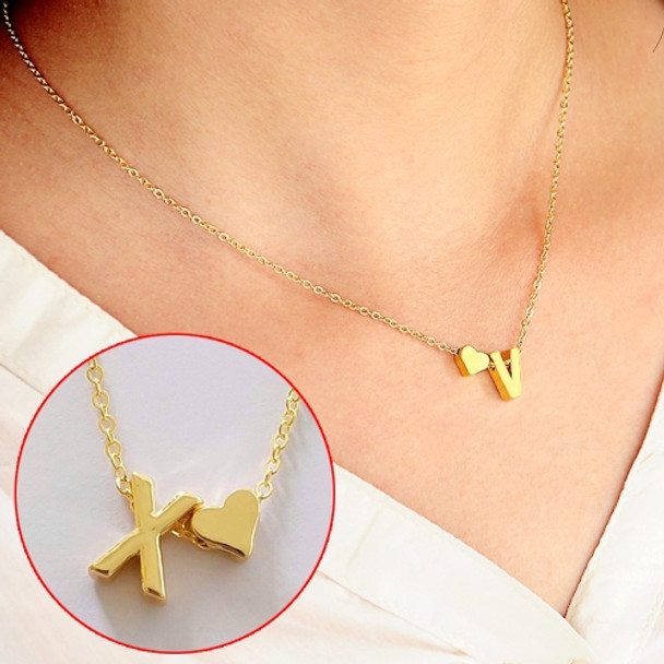 Fashion Tiny Dainty Heart Initial Necklace Personalized Letter Necklace, Letter X(Gold)