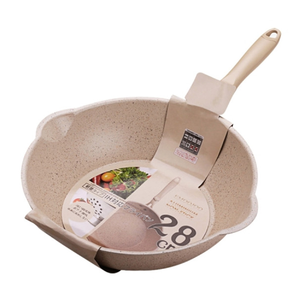 Thick Bottom Maifan Stone Household Small Frying Pan Non Stick Pan Deep Frying Pan, Color:28cm Beige Without Cover