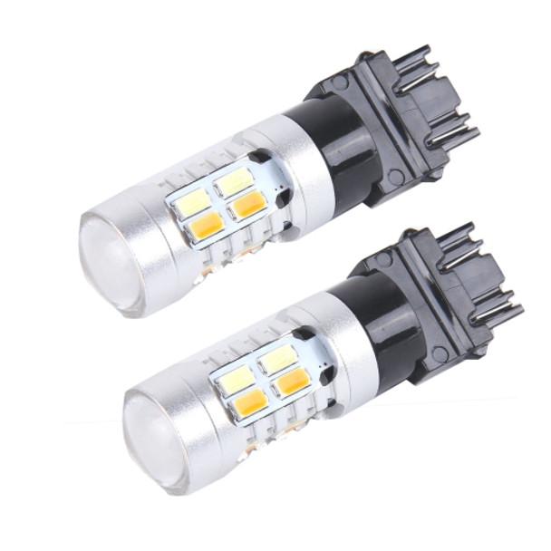 2 PCS T25/3157 10W 1000 LM 6000K White + Yellow Light Turn Signal Light with 20 SMD-5730-LED Lamps And Len. DC 12-24V